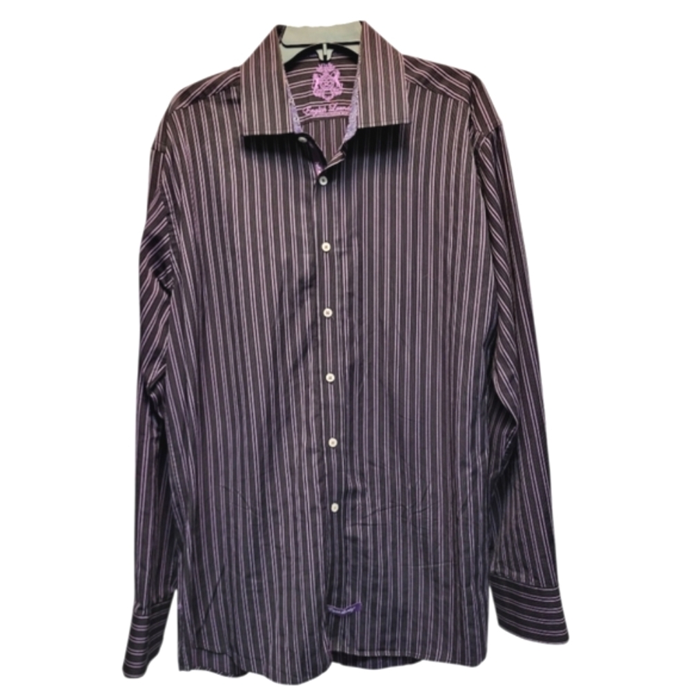 English Laundry Men's Purple Striped Dress Shirt - Size 17.5